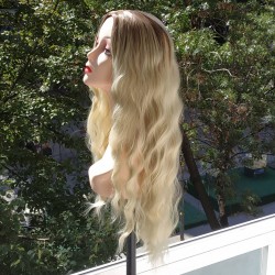 Ankara Kızılay Fiber Sentetik Peruk Uzun Dalgalı Kumral Koyu Platin Ombre