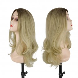 Ankara Fiber Sentetik Peruk Dalgalı Uzun Boy Kumral Koyu Platin Ombreli