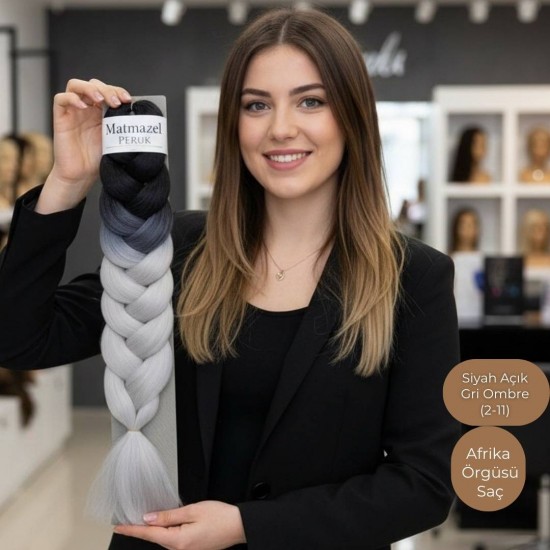 Ankara Afrika Örgüsü Saç Siyah Açık Gri Ombre 165 Gram