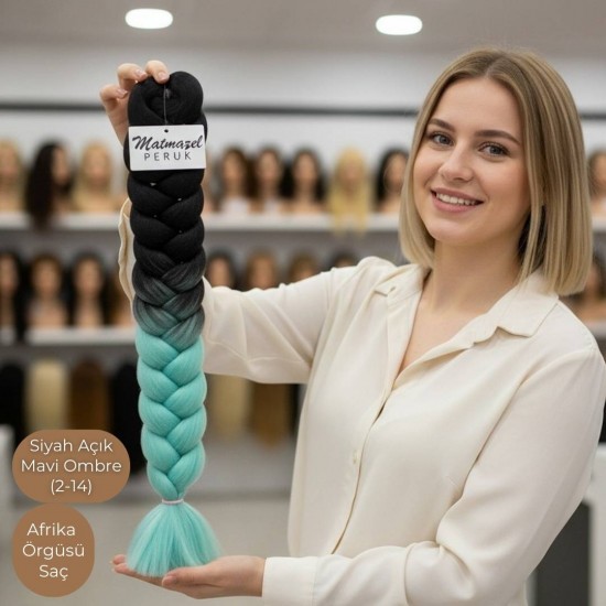 Ankara Afrika Örgüsü Saç Siyah Açık Mavi Ombre 165 Gram