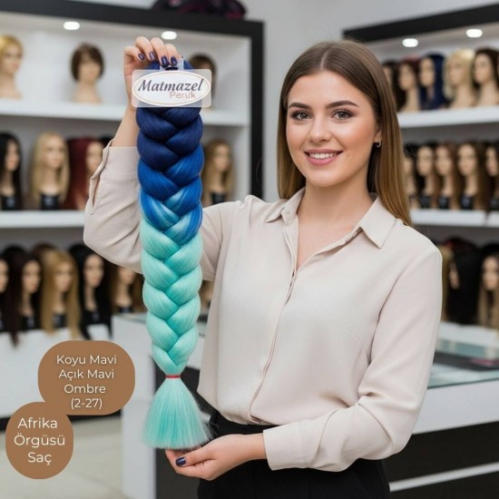Ankara Afrika Örgüsü Saç Koyu Mavi Açık Mavi Ombre 165 Gram