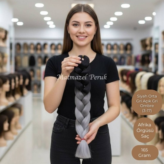 Ankara Afrika Örgüsü Saç Siyah Orta Gri Açık Gri Ombre 165 Gram