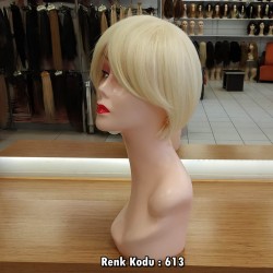 Kısa Fiber Sentetik Peruk Ankara Platin Renk