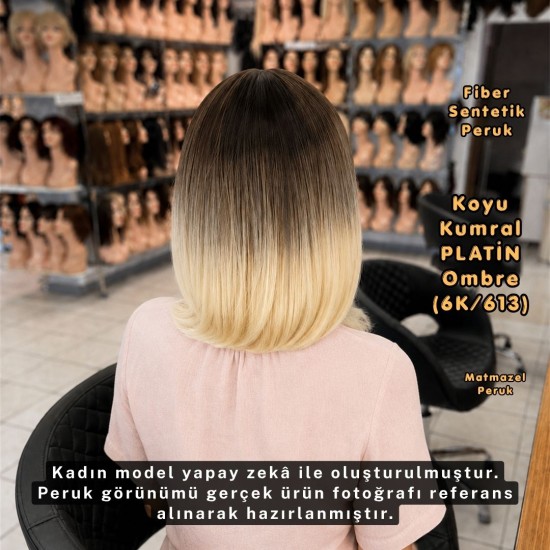 Koyu Kumral Platin Ombre Kısa Küt Fiber Sentetik Peruk