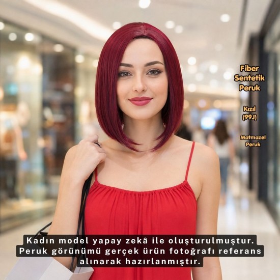 Kızıl Kısa Küt Fiber Sentetik Peruk