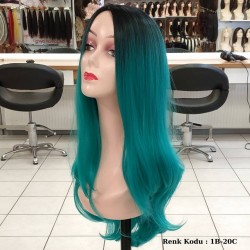 Ankara Renkli Fiber Sentetik Peruk Siyah Yeşil Ombre