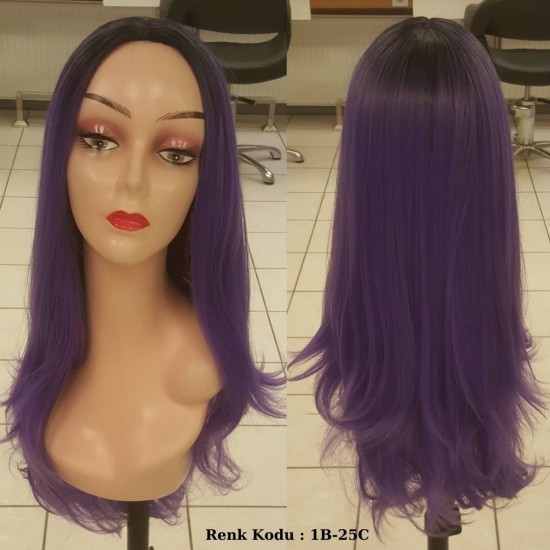Ankara Renkli Fiber Sentetik Peruk Siyah Lila Ombre Ankara Renkli Fiber Sentetik Peruk Siyah Lila Ombre