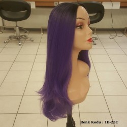 Ankara Renkli Fiber Sentetik Peruk Siyah Lila Ombre