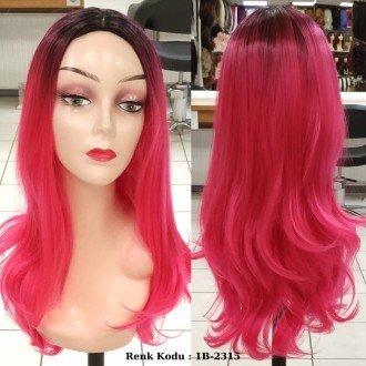 Ankara Renkli Fiber Sentetik Peruk Siyah Pembe Ombre