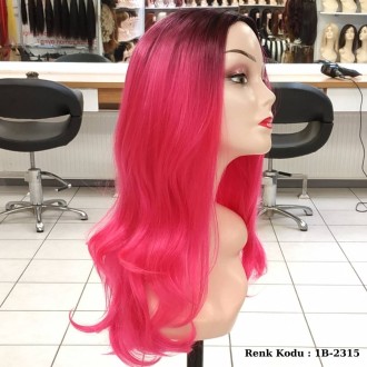 Ankara Renkli Fiber Sentetik Peruk Siyah Pembe Ombre