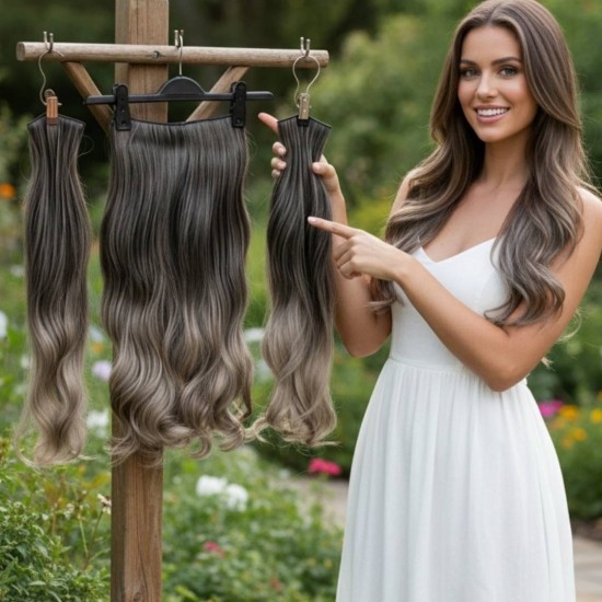 Ankara Fiber Sentetik Yarımay Postiş 3'lü Set Siyah Koyu Gri Ombre