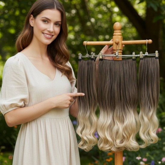 Ankara Fiber Sentetik Yarımay Postiş 3'lü Set Küllü Kumral Platin Ombre